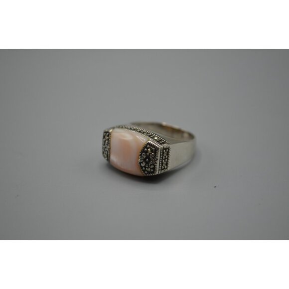 Light Pink Stone Cocktail Ring Ornate Size 9 Thailand 925 Sterling Silver 8.07g - Picture 7 of 8